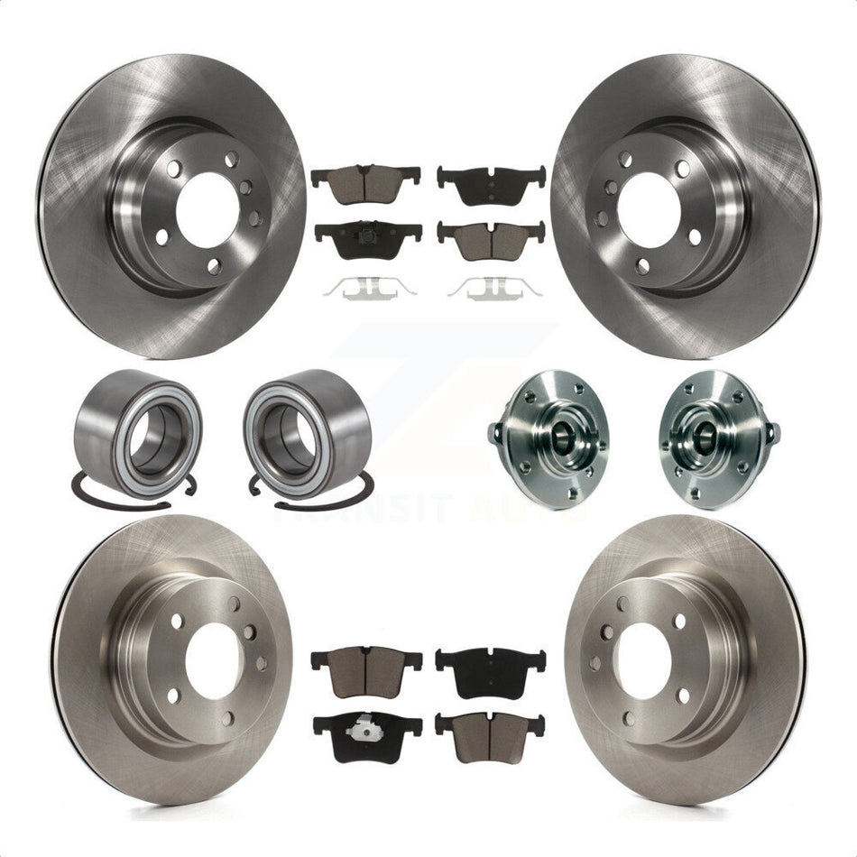 Front Rear Wheel Hub Bearings Assembly Disc Brake Rotors And Ceramic Pads Shoes Kit (10Pc) For 2015-2016 BMW 228i xDrive Without Blue Painted Calipers With M Sport Package KBB-119518 by Transit Auto