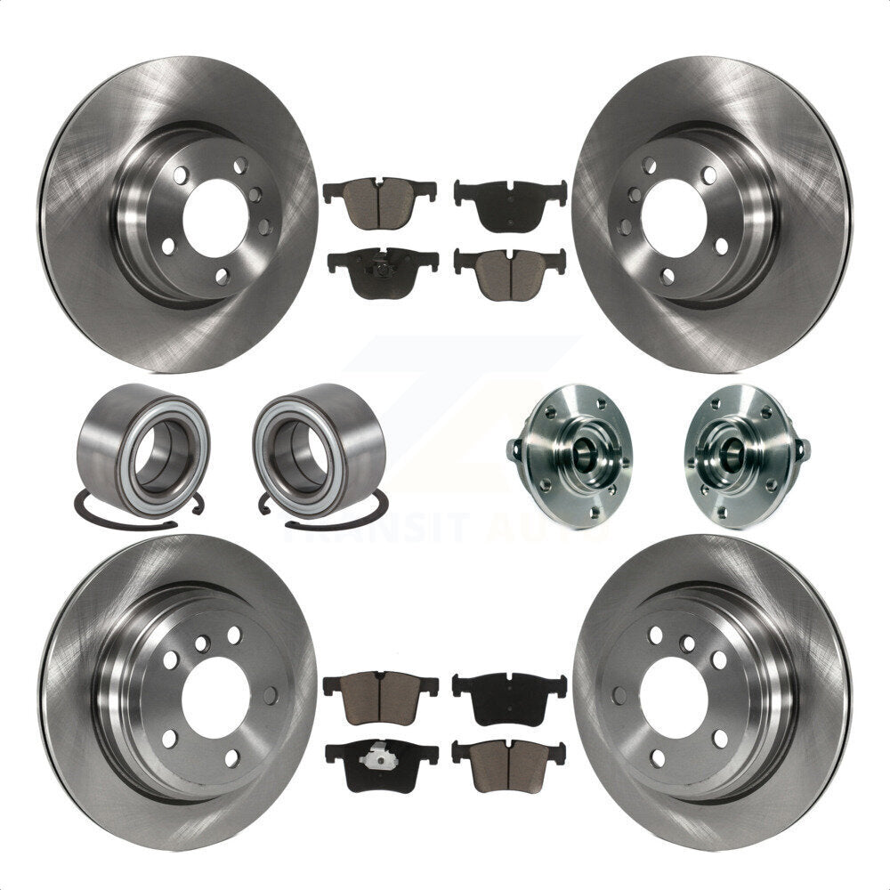 Front Rear Wheel Hub Bearings Assembly Disc Brake Rotors And Ceramic Pads Shoes Kit (10Pc) For 2016 BMW 428i xDrive Without Blue Painted Calipers With M Sport Package KBB-119522 by Transit Auto