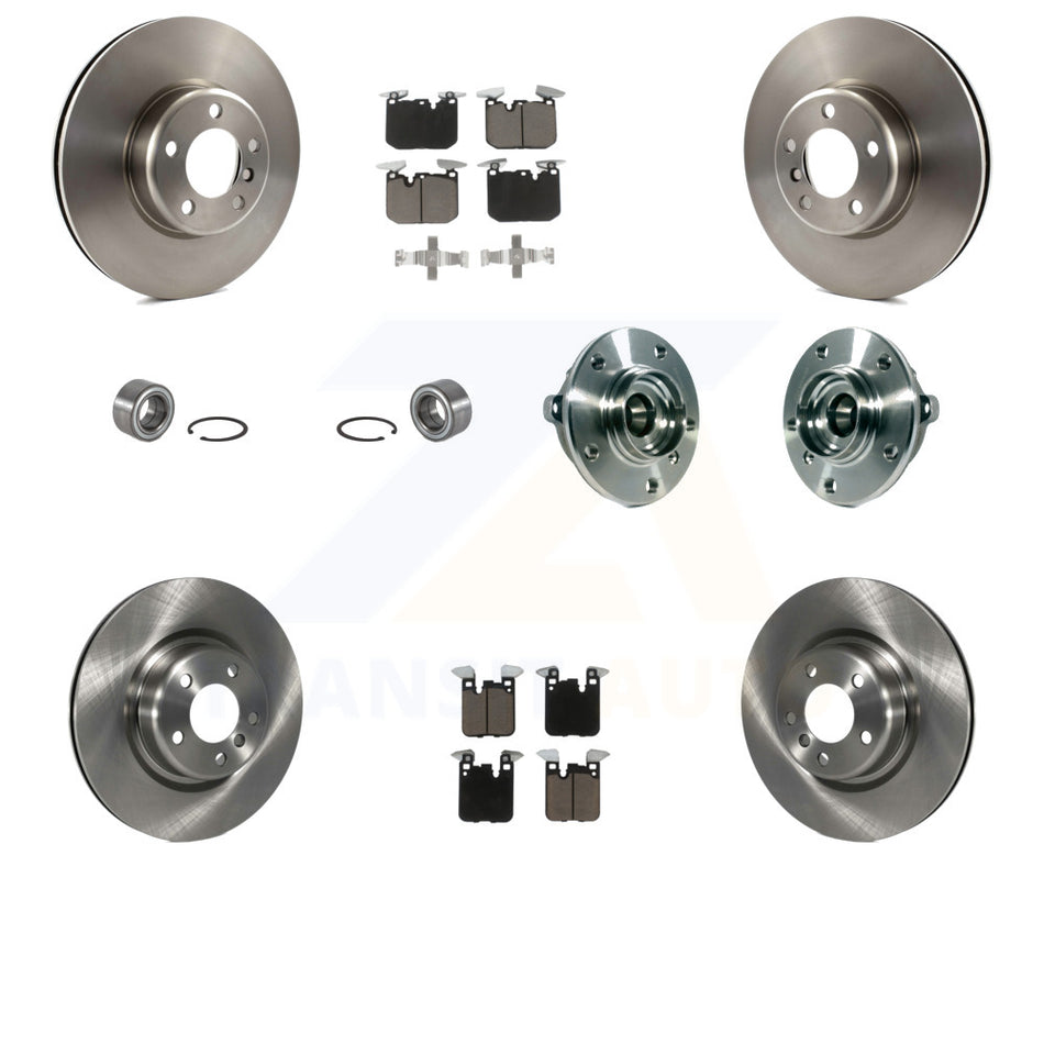 Front Rear Wheel Hub Bearings Assembly Disc Brake Rotors And Ceramic Pads Shoes Kit (10Pc) For 2015-2016 BMW 228i xDrive With Blue Painted Calipers KBB-119526 by Transit Auto