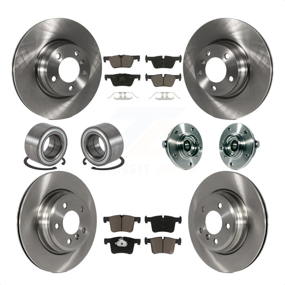 Front Rear Wheel Hub Bearings Assembly Disc Brake Rotors And Ceramic Pads Shoes Kit (10Pc) For 2015 BMW 328i xDrive Without Blue Painted Calipers With M Sport Package KBB-119527 by Transit Auto