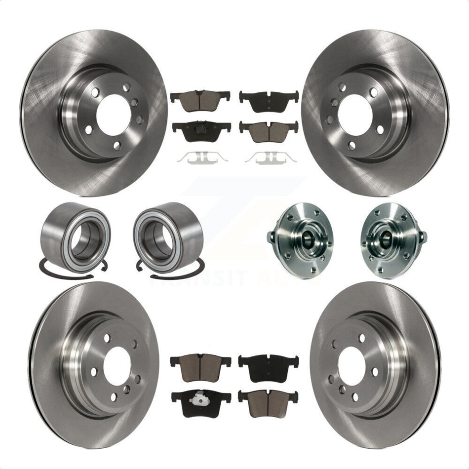 Front Rear Wheel Hub Bearings Assembly Disc Brake Rotors And Ceramic Pads Shoes Kit (10Pc) For 2015 BMW 328i xDrive Without Blue Painted Calipers With M Sport Package KBB-119527 by Transit Auto