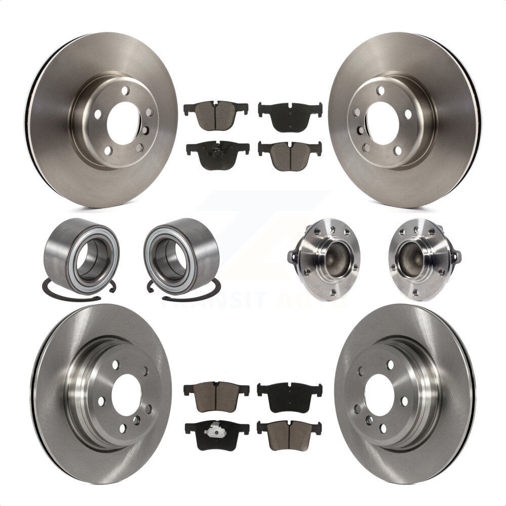 Front Rear Wheel Hub Bearings Assembly Disc Brake Rotors And Ceramic Pads Shoes Kit (10Pc) For BMW 435i 335i Gran Coupe Without Blue Painted Calipers KBB-119530 by Transit Auto
