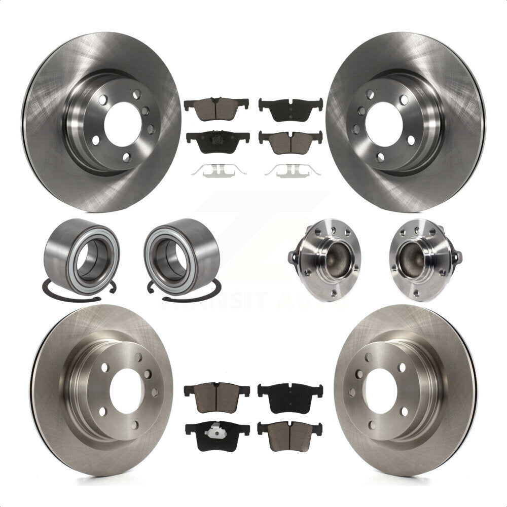 Front Rear Wheel Hub Bearings Assembly Disc Brake Rotors And Ceramic Pads Shoes Kit (10Pc) For BMW 328i 228i KBB-119532 by Transit Auto
