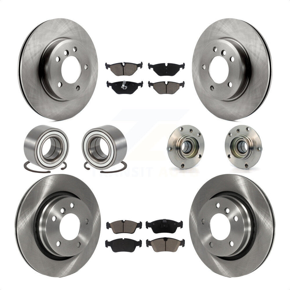 Front Rear Wheel Hub Bearings Assembly Disc Brake Rotors And Ceramic Pads Shoes Kit (10Pc) For 2001-2005 BMW 325i KBB-119575 by Transit Auto