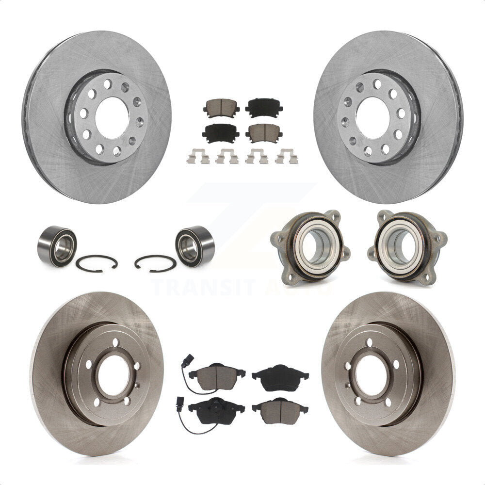 Front Rear Wheel Hub Bearings Assembly Disc Brake Rotors And Ceramic Pads Shoes Kit (10Pc) For 2005-2006 Audi A4 Quattro With 288mm Diameter Rotor KBB-119650 by Transit Auto