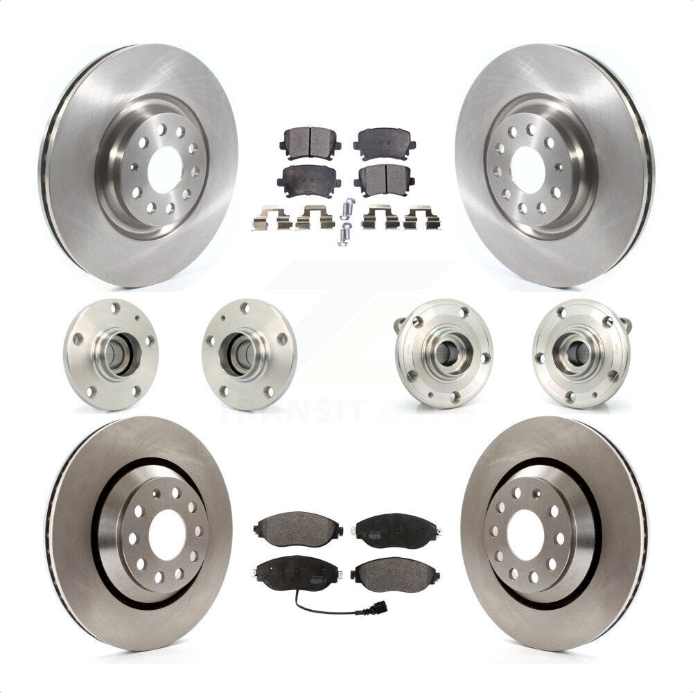 Front Rear Hub Bearings Assembly Disc Brake Rotors And Semi-Metallic Pads Kit (10Pc) For 2016 Volkswagen CC AWD KBB-119743 by Transit Auto