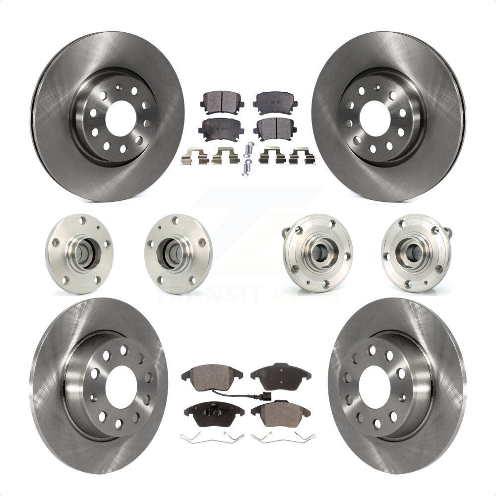 Front Rear Hub Bearings Assembly Disc Brake Rotors And Semi-Metallic Pads Kit (10Pc) For 2011 Volkswagen GTI With 32mm bearing KBB-119748 by Transit Auto