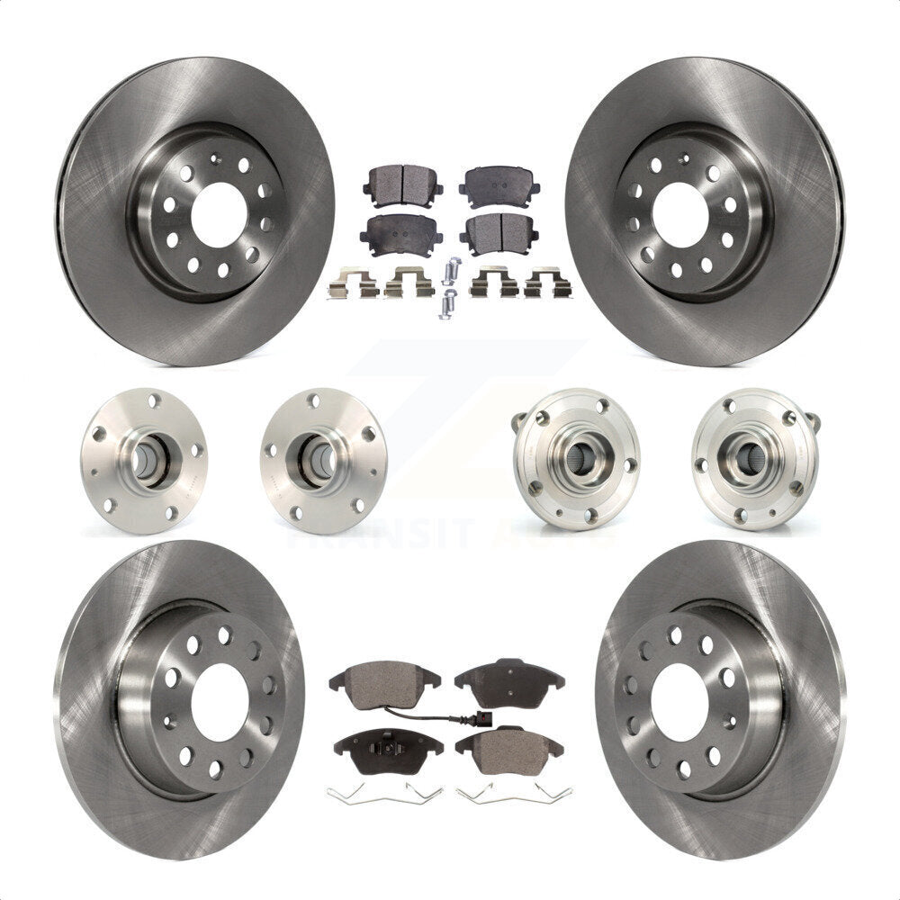 Front Rear Hub Bearings Assembly Disc Brake Rotors And Semi-Metallic Pads Kit (10Pc) For 2011 Volkswagen GTI With 30mm bearing KBB-119749 by Transit Auto