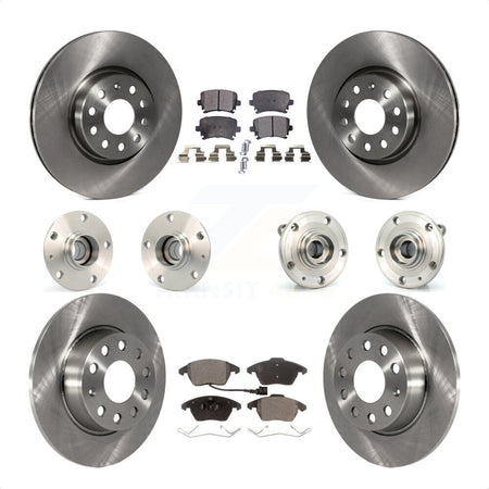 Front Rear Hub Bearings Assembly Disc Brake Rotors And Semi-Metallic Pads Kit (10Pc) For 2011 Volkswagen GTI With 30mm bearing KBB-119749 by Transit Auto