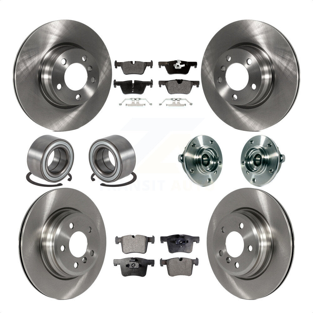 Front Rear Wheel Hub Bearings Assembly Disc Brake Rotors And Semi-Metallic Pads Shoes Kit (10Pc) For 2015 BMW 328i xDrive Without Blue Painted Calipers With M Sport Package KBB-119762 by Transit Auto