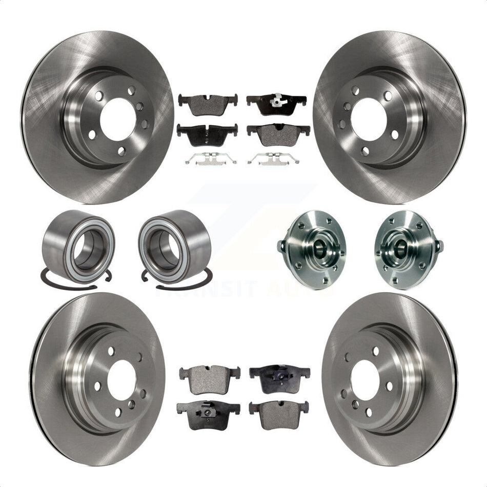 Front Rear Wheel Hub Bearings Assembly Disc Brake Rotors And Semi-Metallic Pads Shoes Kit (10Pc) For 2015 BMW 328i xDrive Without Blue Painted Calipers With M Sport Package KBB-119762 by Transit Auto