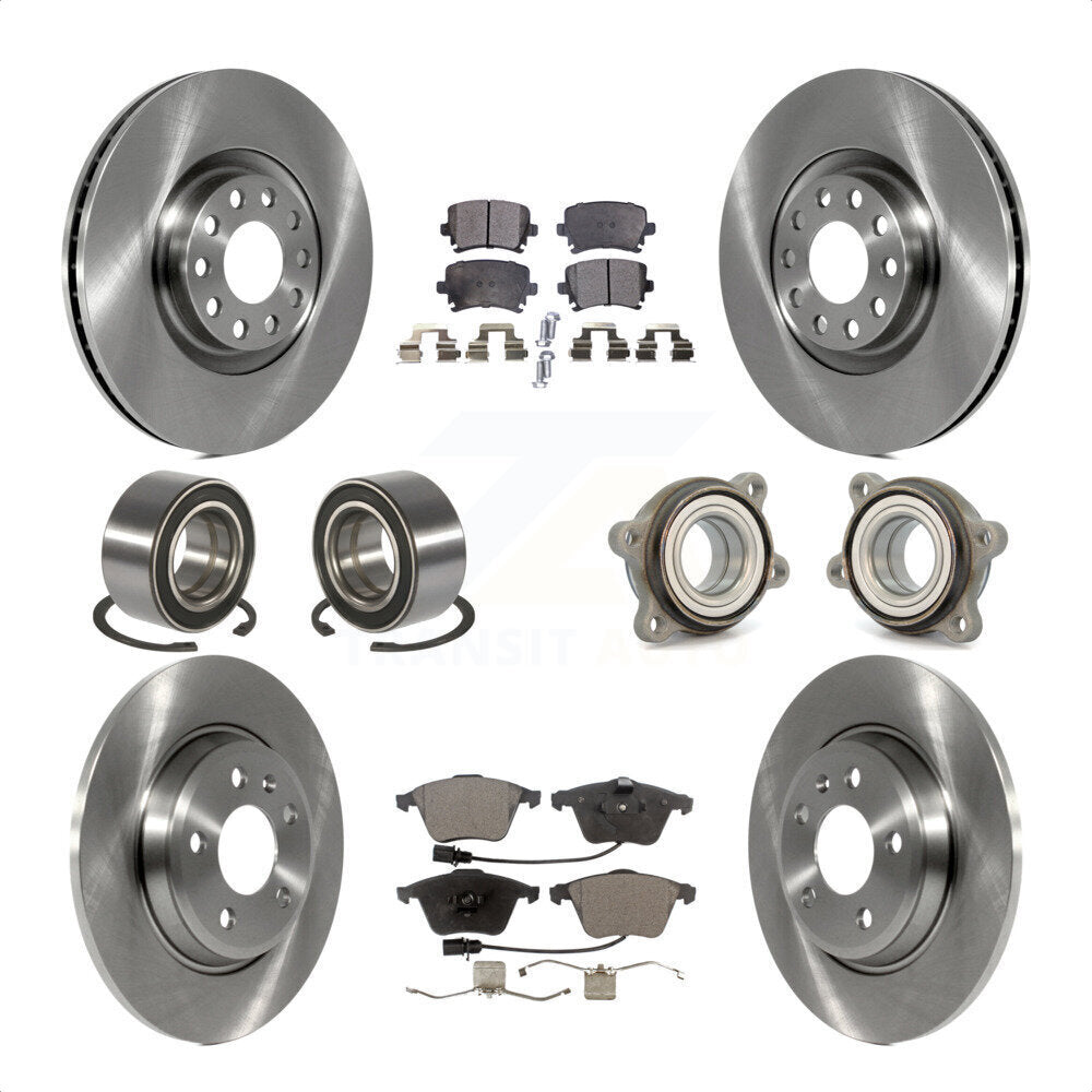 Front Rear Wheel Hub Bearings Assembly Disc Brake Rotors And Semi-Metallic Pads Shoes Kit (10Pc) For 2009 Audi A4 Quattro Convertible With 300mm Diameter Rotor KBB-119763 by Transit Auto