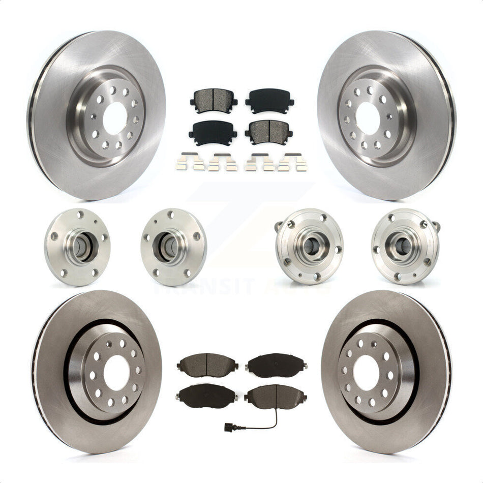 Front Rear Hub Bearings Assembly Disc Brake Rotors And Semi-Metallic Pads Kit (10Pc) For 2016 Volkswagen CC AWD KBB-119782 by Transit Auto