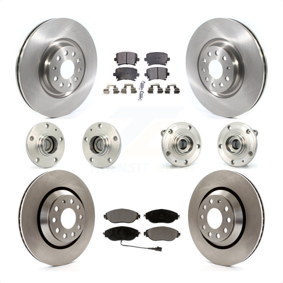 Front Rear Hub Bearings Assembly Disc Brake Rotors And Ceramic Pads Kit (10Pc) For 2016 Volkswagen CC AWD KBB-119800 by Transit Auto