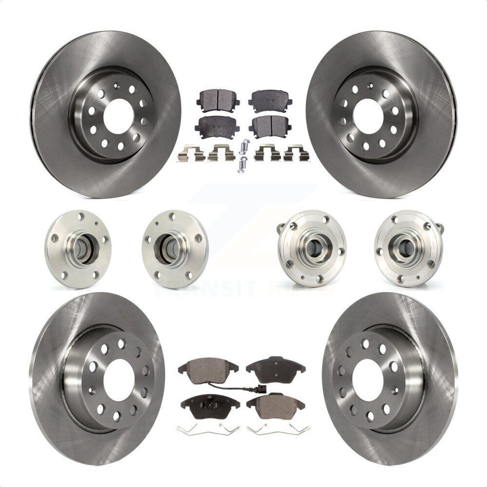 Front Rear Hub Bearings Assembly Disc Brake Rotors And Ceramic Pads Kit (10Pc) For 2011 Volkswagen GTI With 32mm bearing KBB-119803 by Transit Auto