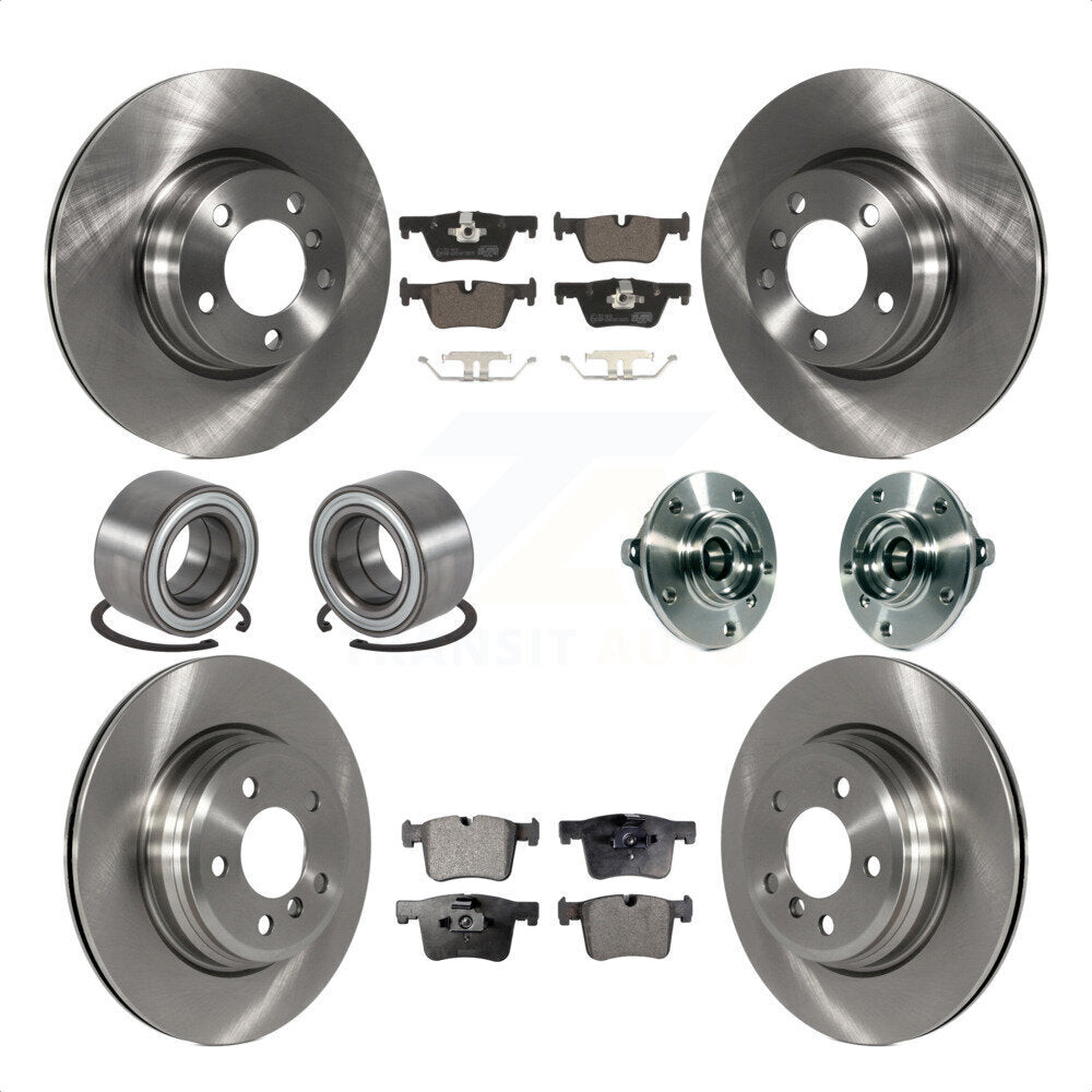 Front Rear Wheel Hub Bearings Assembly Disc Brake Rotors And Ceramic Pads Shoes Kit (10Pc) For 2015 BMW 328i xDrive Without Blue Painted Calipers With M Sport Package KBB-119818 by Transit Auto