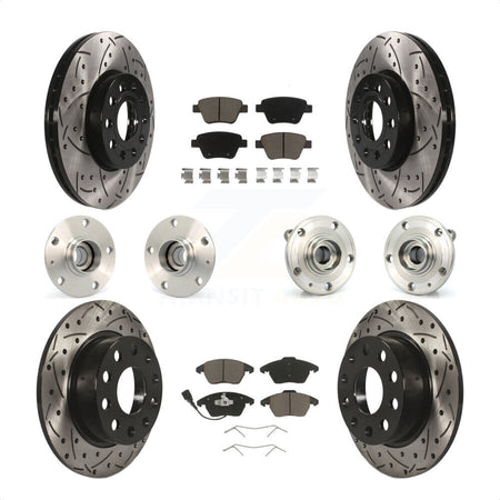 Front Rear Hub Bearings Assembly Coated Disc Brake Rotors And Ceramic Pads Kit (10Pc) For 2013 Volkswagen Beetle 2.5L With 253mm Diameter Rotor KBB-119830 by Transit Auto