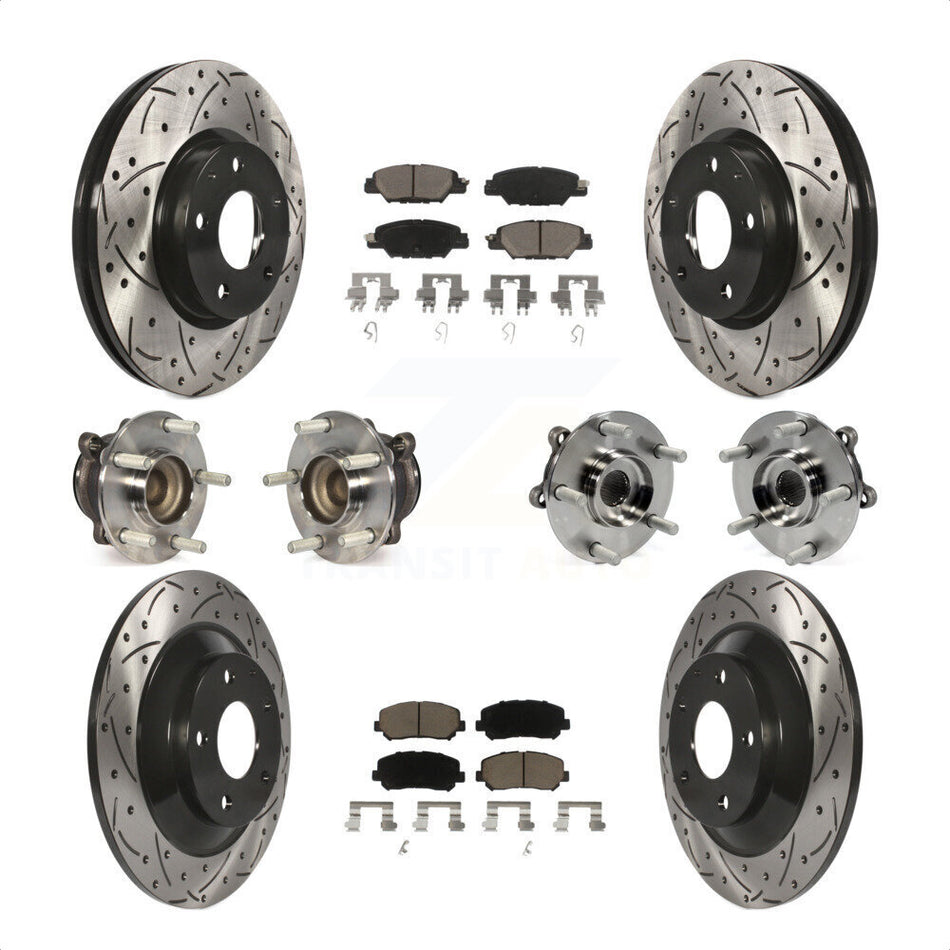 Front Rear Hub Bearings Assembly Coated Disc Brake Rotors And Ceramic Pads Kit (10Pc) For 2015 Mazda CX-5 FWD With Electric Parking KBB-119962 by Transit Auto