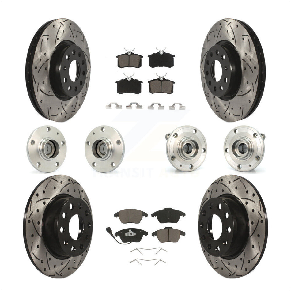 Front Rear Hub Bearings Assembly Coated Disc Brake Rotors And Ceramic Pads Kit (10Pc) For 2014 Volkswagen Beetle R-Line GSR with 2.0L With 272mm Diameter Rotor KBB-119970 by Transit Auto