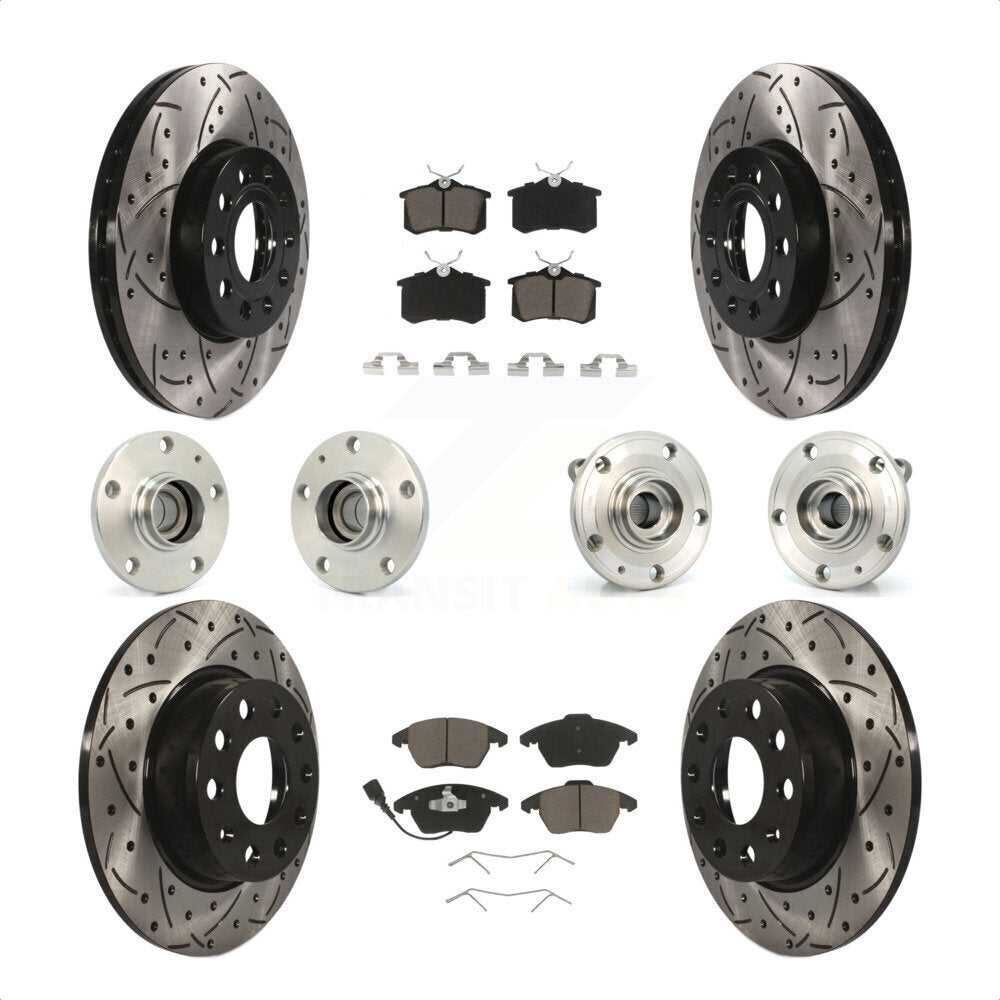 Front Rear Hub Bearings Assembly Coated Disc Brake Rotors And Ceramic Pads Kit (10Pc) For 2014 Volkswagen Beetle Sportline with 2.0L With 272mm Diameter Rotor KBB-119971 by Transit Auto