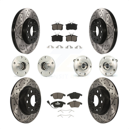 Front Rear Hub Bearings Assembly Coated Disc Brake Rotors And Ceramic Pads Kit (10Pc) For 2014 Volkswagen Beetle Sportline with 2.0L With 272mm Diameter Rotor KBB-119971 by Transit Auto