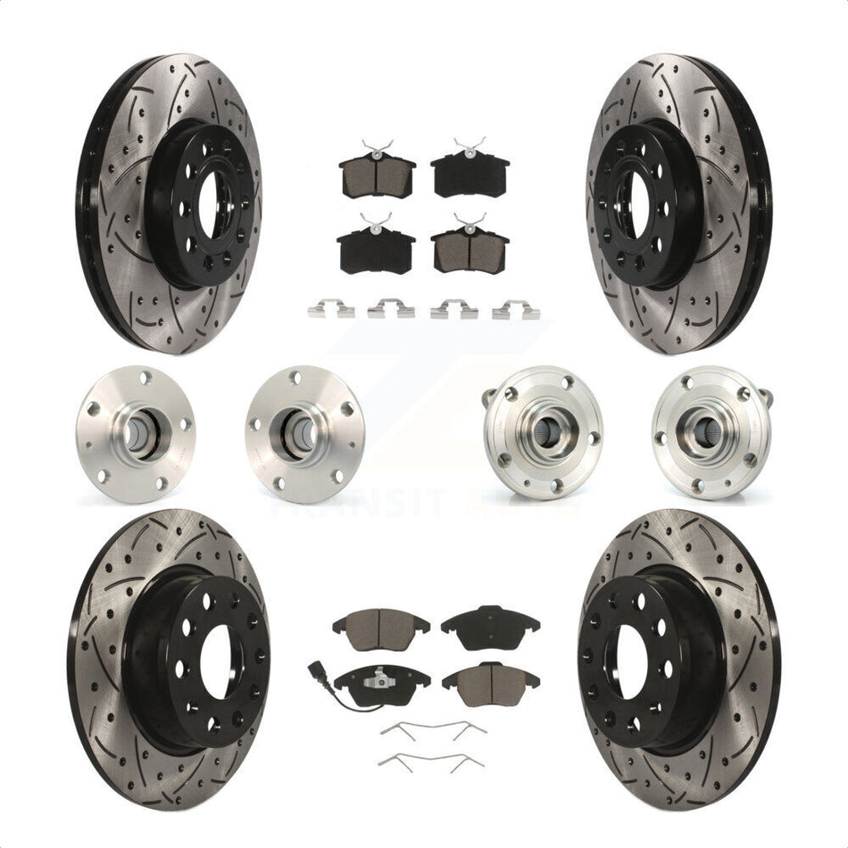 Front Rear Hub Bearings Assembly Coated Disc Brake Rotors And Ceramic Pads Kit (10Pc) For 2014 Volkswagen Beetle Base Highline Comfortline with 2.5L With 272mm Diameter Rotor KBB-119972 by Transit Auto