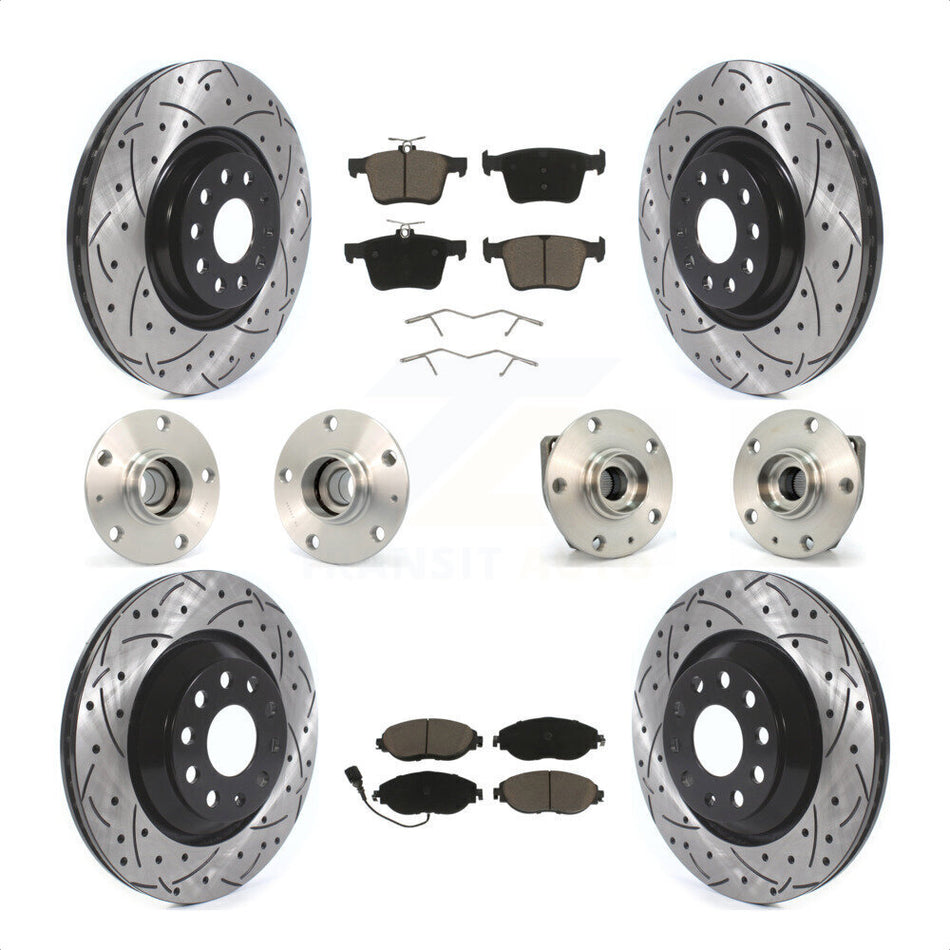 Front Rear Hub Bearings Assembly Coated Disc Brake Rotors And Ceramic Pads Kit (10Pc) For 2017 Volkswagen Golf R Code 1ZE 1ZP KBB-119991 by Transit Auto