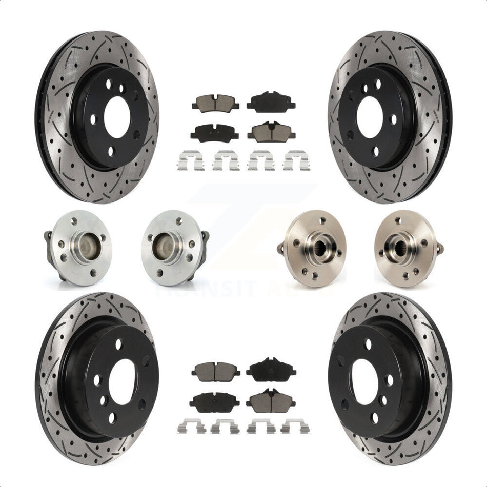 Front Rear Hub Bearing Assembly Coated Disc Brake Rotor And Ceramic Pad Kit (10Pc) For 2015 Mini Cooper Convertible with 2.0L 1.5L With 280mm Diameter 5 Lug Wheels KBB-119992 by Transit Auto