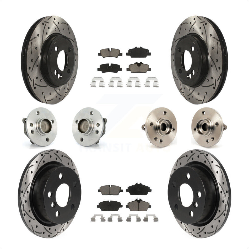 Front Rear Hub Bearing Assembly Coated Disc Brake Rotor And Ceramic Pad Kit (10Pc) For 2015 Mini Cooper Convertible with 2.0L 1.5L With 280mm Diameter 4 Lug Wheels KBB-119993 by Transit Auto