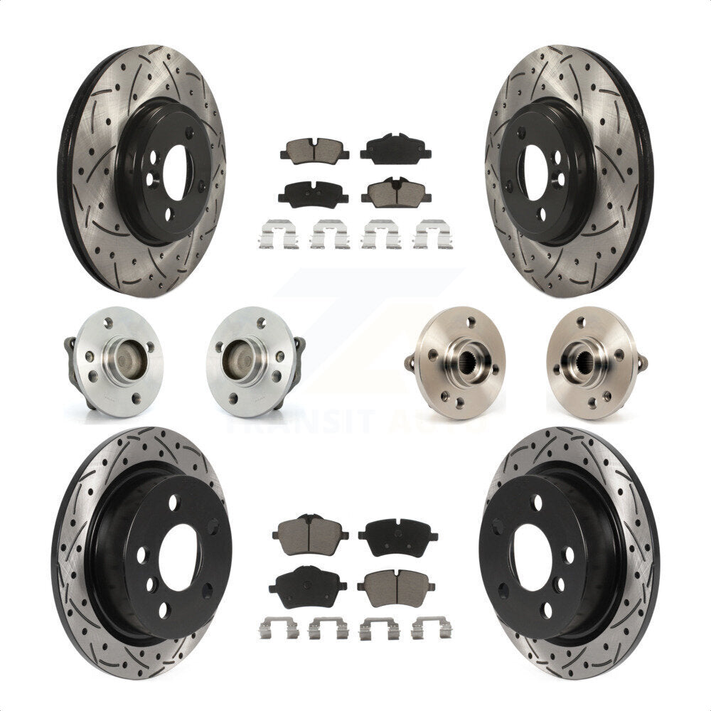 Front Rear Hub Bearing Assembly Coated Disc Brake Rotor And Ceramic Pad Kit (10Pc) For 2015 Mini Cooper Convertible with 2.0L 1.5L With 294mm Diameter 4 Lug Wheels KBB-119994 by Transit Auto