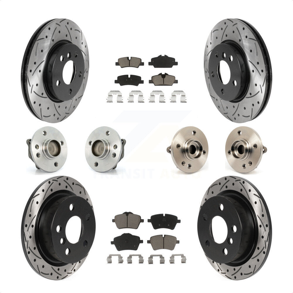 Front Rear Hub Bearing Assembly Coated Disc Brake Rotor And Ceramic Pad Kit (10Pc) For 2015 Mini Cooper Convertible with 2.0L 1.5L With 294mm Diameter 5 Lug Wheels KBB-119995 by Transit Auto