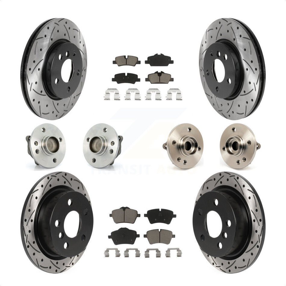 Front Rear Hub Bearing Assembly Coated Disc Brake Rotor And Ceramic Pad Kit (10Pc) For 2015 Mini Cooper Convertible with 2.0L 1.5L With 294mm Diameter 5 Lug Wheels KBB-119995 by Transit Auto