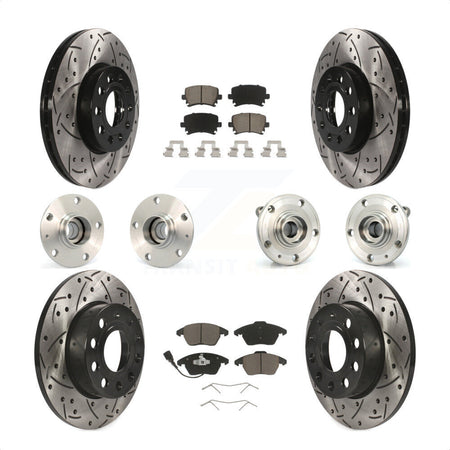 Front Rear Hub Bearings Assembly Coated Disc Brake Rotors And Ceramic Pads Kit (10Pc) For 2006-2009 Volkswagen Rabbit 4 Bolt Mounting Flange KBB-120000 by Transit Auto