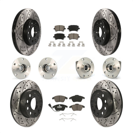 Front Rear Hub Bearings Assembly Coated Disc Brake Rotors And Ceramic Pads Kit (10Pc) For 2006-2009 Volkswagen Rabbit 3 Bolt Mounting Flange KBB-120001 by Transit Auto