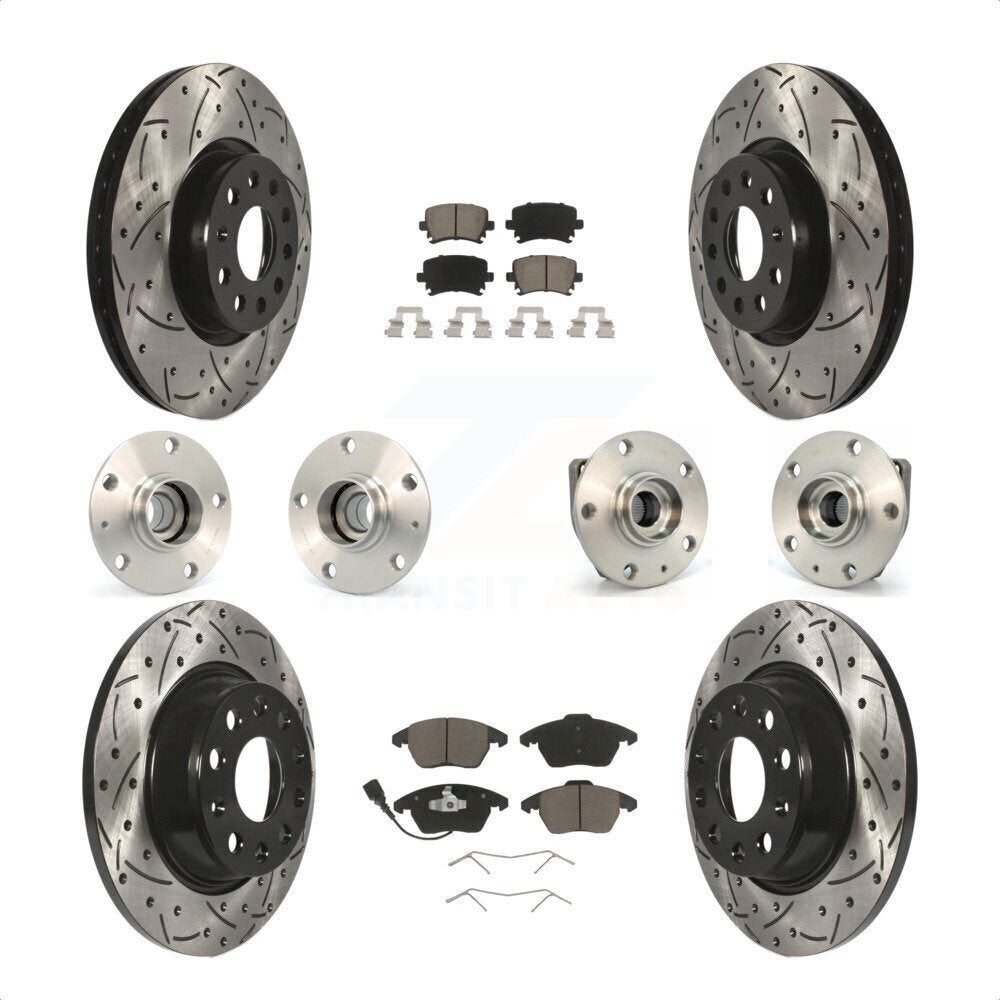 Front Rear Hub Bearings Assembly Coated Disc Brake Rotors And Ceramic Pads Kit (10Pc) For 2009 Volkswagen GTI With 282mm Diameter Rotor KBB-120008 by Transit Auto