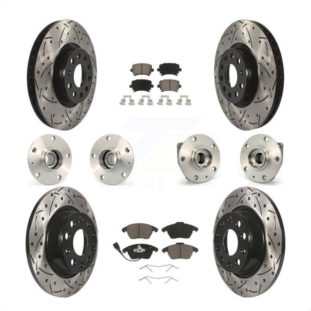 Front Rear Hub Bearings Assembly Coated Disc Brake Rotors And Ceramic Pads Kit (10Pc) For 2009 Volkswagen GTI With 282mm Diameter Rotor KBB-120008 by Transit Auto