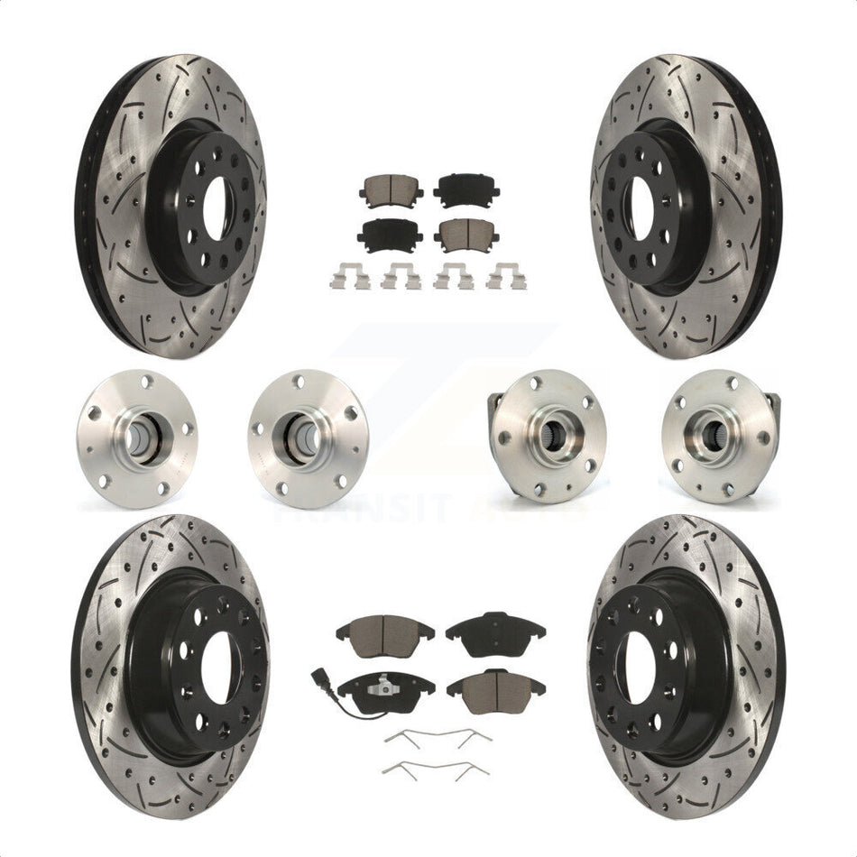 Front Rear Hub Bearings Assembly Coated Disc Brake Rotors And Ceramic Pads Kit (10Pc) For 2009 Volkswagen GTI With 282mm Diameter Rotor KBB-120008 by Transit Auto