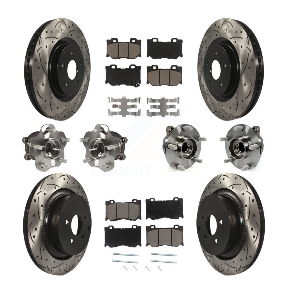 Front Rear Hub Bearings Assembly Coated Disc Brake Rotors And Ceramic Pads Kit (10Pc) For INFINITI Q50 M37 Q70 Q70L QX70 M56 KBB-120029 by Transit Auto