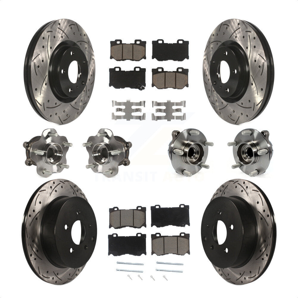 Front Rear Hub Bearings Assembly Coated Disc Brake Rotors And Ceramic Pads Kit (10Pc) For 2017 INFINITI Q70 Hybrid with RWD With Sport Package KBB-120036 by Transit Auto