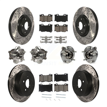 Front Rear Hub Bearings Assembly Coated Disc Brake Rotors And Ceramic Pads Kit (10Pc) For 2017 INFINITI Q70 Hybrid with RWD With Sport Package KBB-120036 by Transit Auto