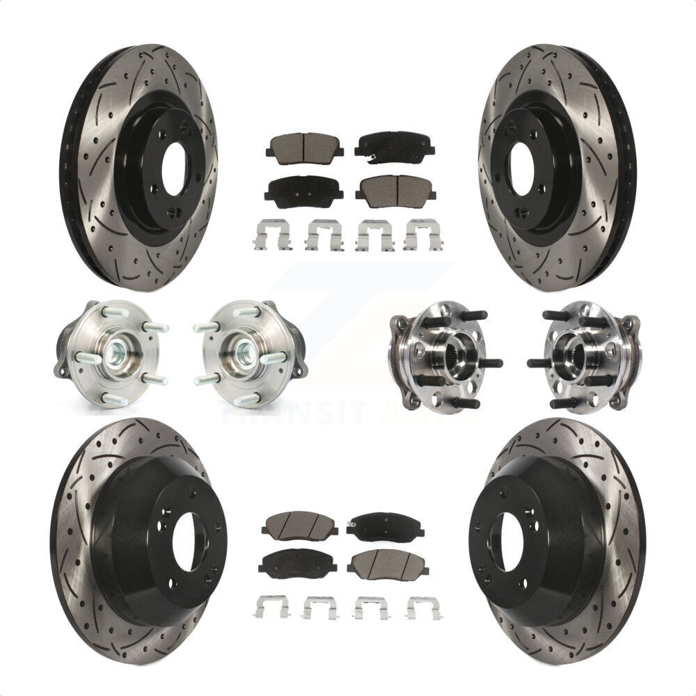 Front Rear Hub Bearings Assembly Coated Disc Brake Rotors And Ceramic Pads Kit (10Pc) For 2015-2016 Hyundai Santa Fe XL FWD with 3.3L KBB-120039 by Transit Auto