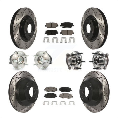 Front Rear Hub Bearings Assembly Coated Disc Brake Rotors And Ceramic Pads Kit (10Pc) For 2015-2016 Hyundai Santa Fe XL FWD with 3.3L KBB-120039 by Transit Auto