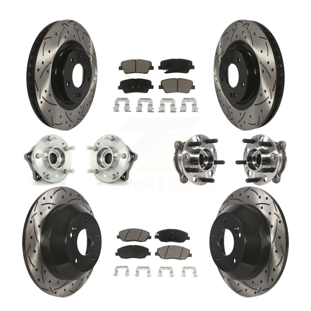 Front Rear Hub Bearings Assembly Coated Disc Brake Rotors And Ceramic Pads Kit (10Pc) For Hyundai Santa Fe XL AWD with 3.3L KBB-120040 by Transit Auto
