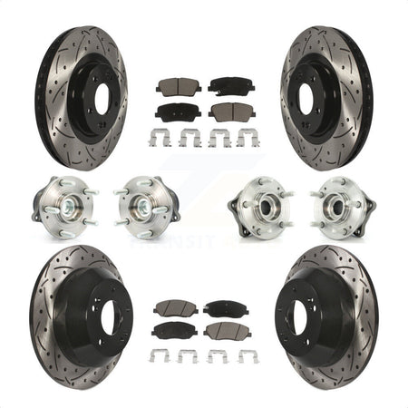 Front Rear Hub Bearings Assembly Coated Disc Brake Rotors And Ceramic Pads Kit (10Pc) For 2013-2014 Hyundai Santa Fe FWD with 3.3L With ABS Brakes KBB-120041 by Transit Auto