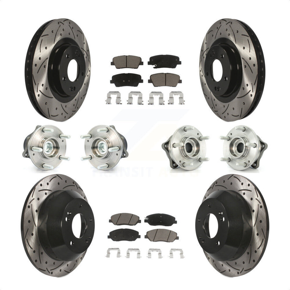 Front Rear Hub Bearings Assembly Coated Disc Brake Rotors And Ceramic Pads Kit (10Pc) For 2013-2014 Hyundai Santa Fe FWD with 3.3L With ABS Brakes KBB-120041 by Transit Auto