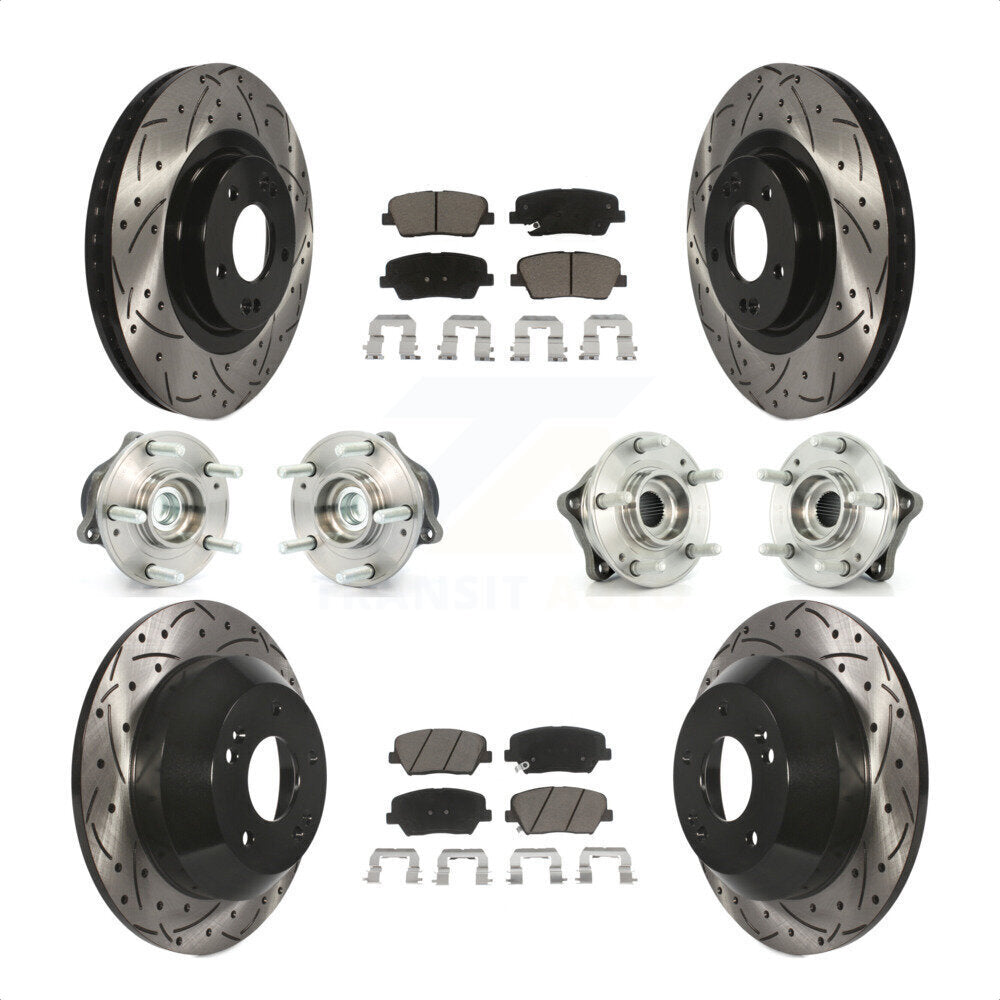 Front Rear Hub Bearings Assembly Coated Disc Brake Rotors And Ceramic Pads Kit (10Pc) For 2013-2014 Hyundai Santa Fe Sport FWD with 2.4L 2.0L KBB-120043 by Transit Auto