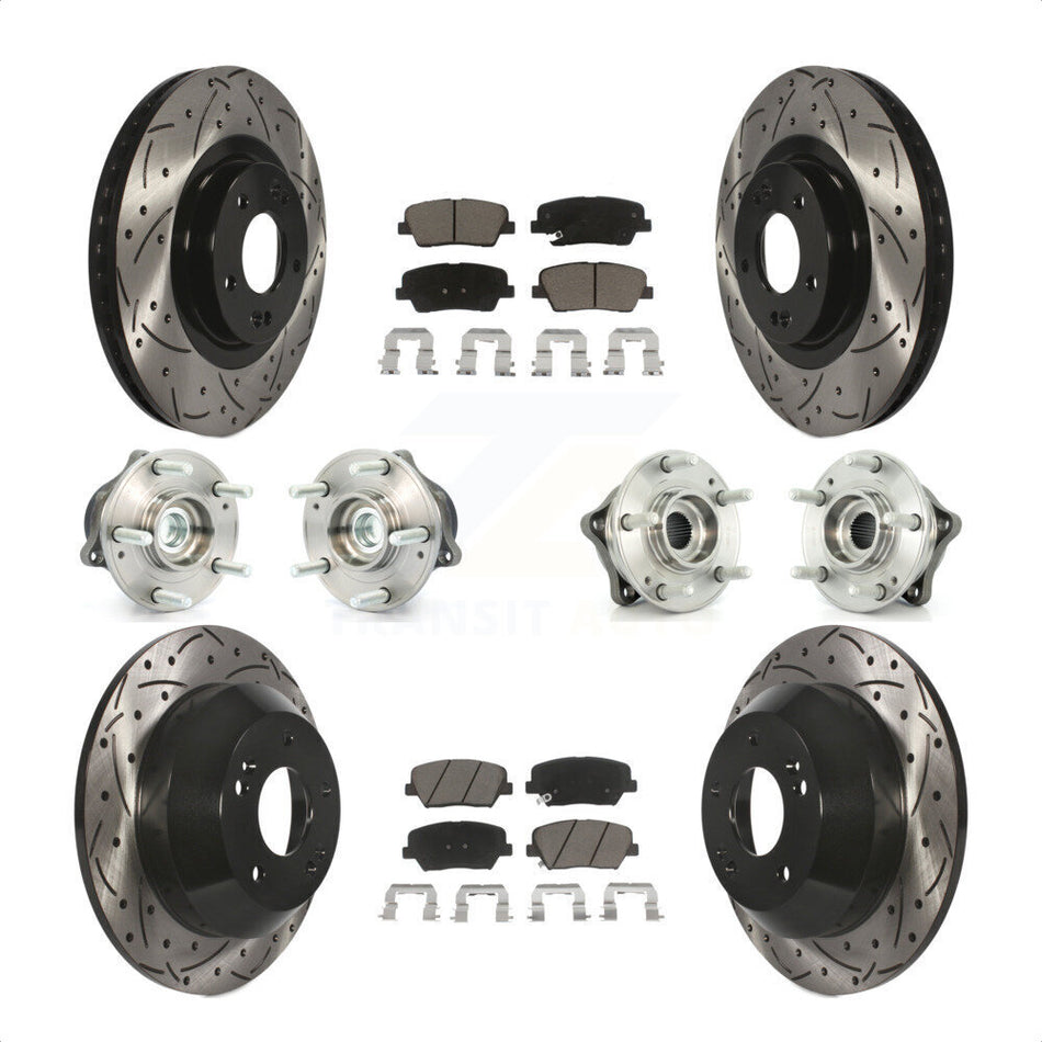 Front Rear Hub Bearings Assembly Coated Disc Brake Rotors And Ceramic Pads Kit (10Pc) For 2013-2014 Hyundai Santa Fe Sport FWD with 2.4L 2.0L KBB-120043 by Transit Auto
