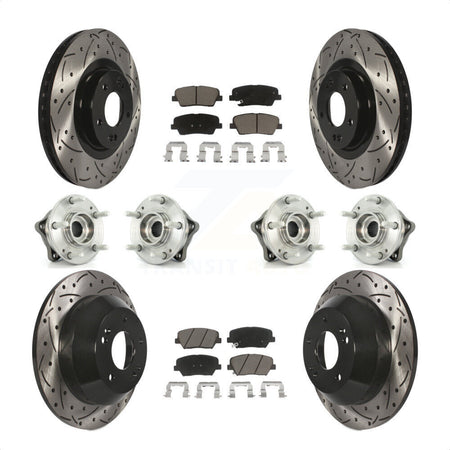 Front Rear Hub Bearings Assembly Coated Disc Brake Rotors And Ceramic Pads Kit (10Pc) For 2013-2014 Hyundai Santa Fe Sport AWD with 2.4L 2.0L KBB-120044 by Transit Auto