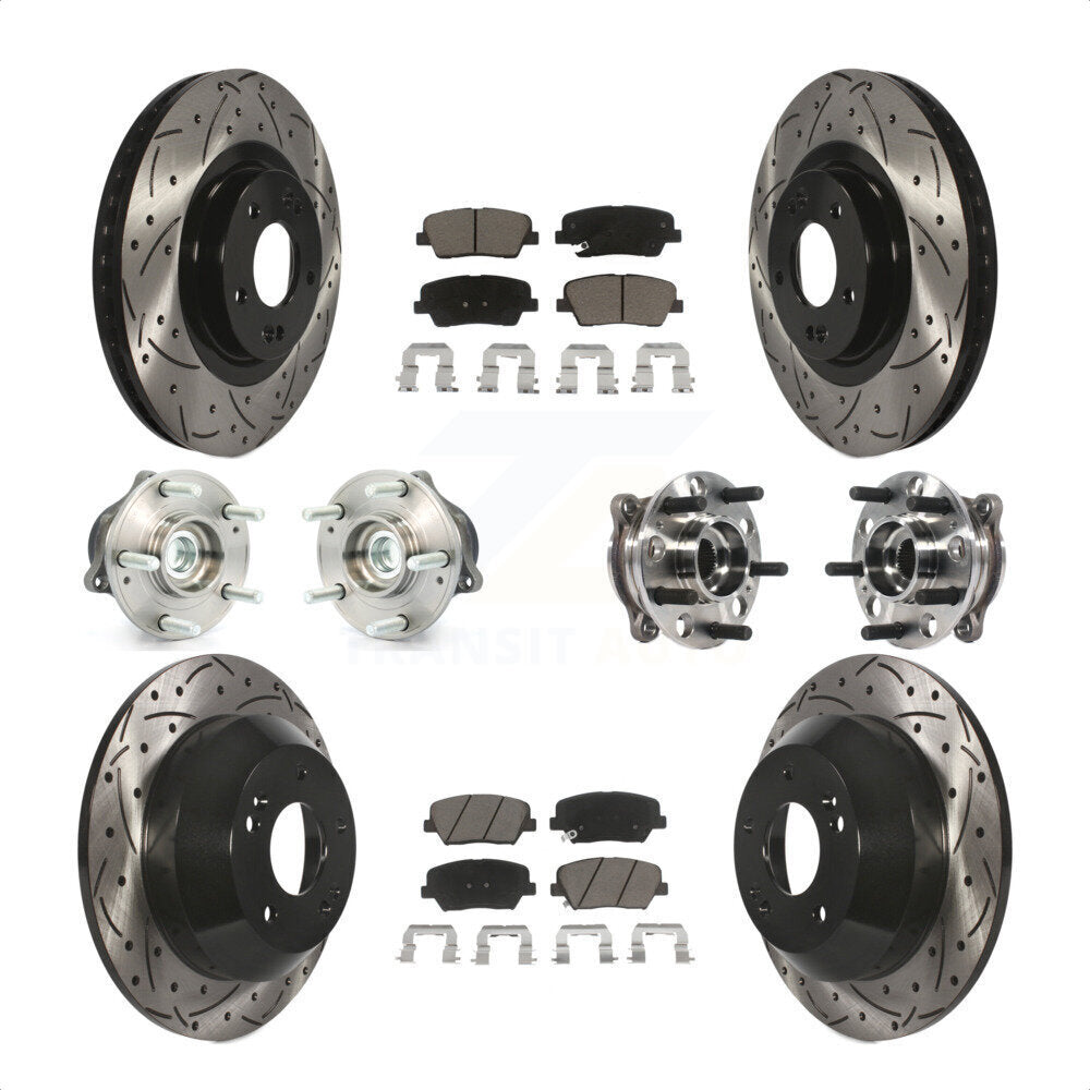Front Rear Hub Bearings Assembly Coated Disc Brake Rotors And Ceramic Pads Kit (10Pc) For 2015-2016 Hyundai Santa Fe Sport FWD with 2.4L 2.0L KBB-120045 by Transit Auto