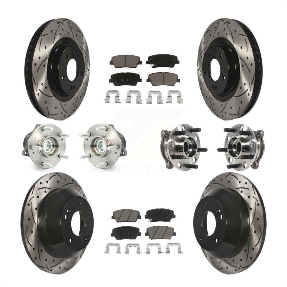 Front Rear Hub Bearings Assembly Coated Disc Brake Rotors And Ceramic Pads Kit (10Pc) For 2015-2016 Hyundai Santa Fe Sport FWD with 2.4L 2.0L KBB-120045 by Transit Auto